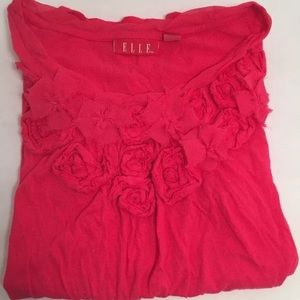 Elle Top Floral Red Short Sleeves Shirt Flowers